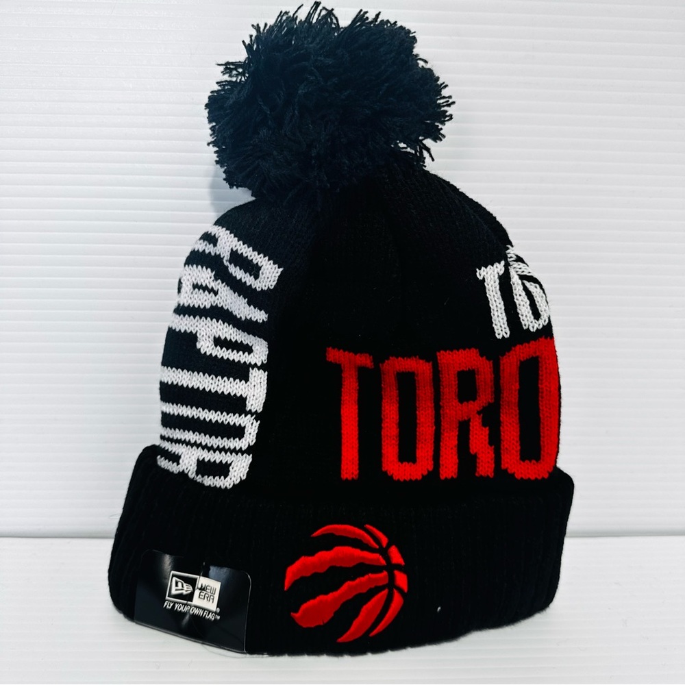 New Era Black and Red Toronto Raptors Pom Beanie